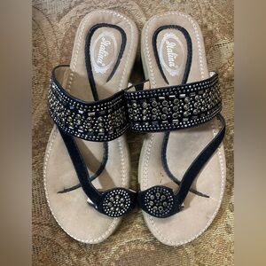Italina Stylish Black Summer Beach Sandals with Studded Design, SIZE 61/2